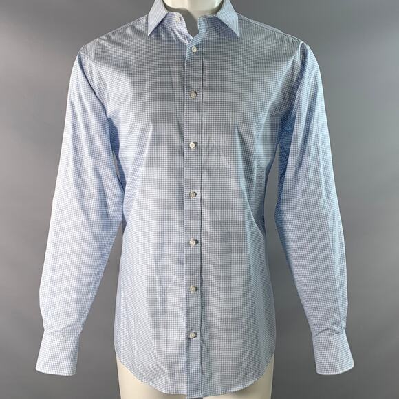 THOMAS DEAN Size M White Light Blue Checkered Long Sleeve Shirt - Picture 1 of 6
